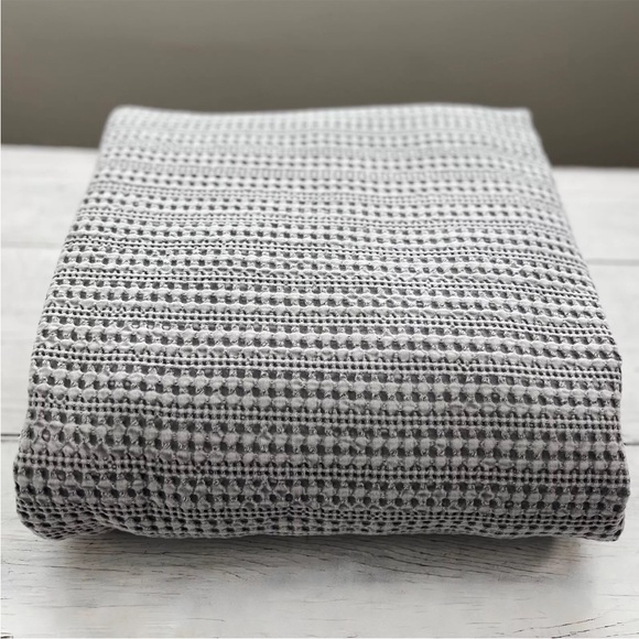 POTTERY BARN Gray Textured HONEYCOMB Waffle Duvet Cover Full / Queen Cotton - Picture 3 of 10